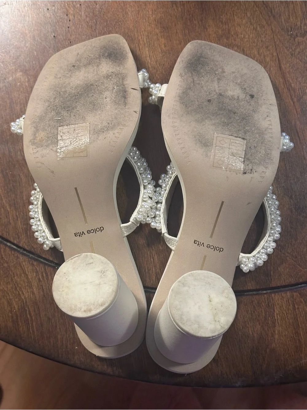 Dolce Vita Pearl Embellished Mule Heels Women’s Size 9.5 Ivory Block Heel